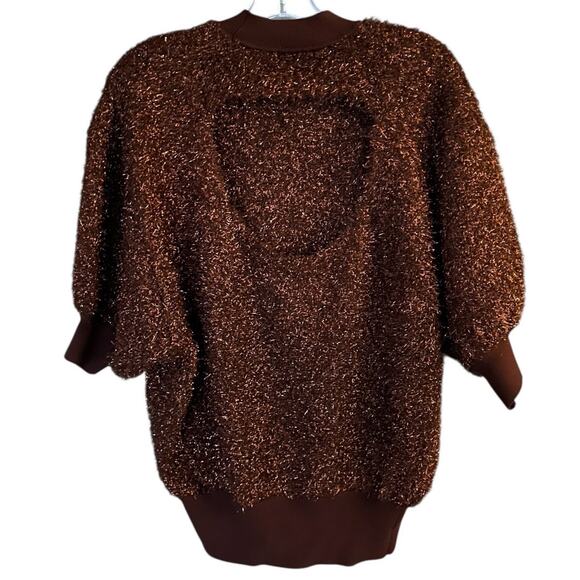 Anthropologie Maeve Violetta Tinsel Sweater Women’s M Chocolate Brown SS NEW - Picture 4 of 6